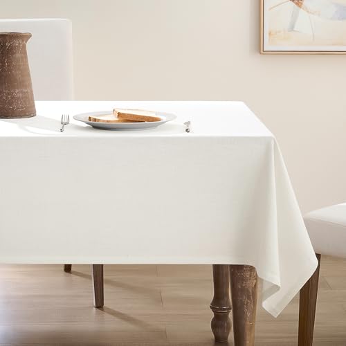 Natural Linen Tablecloth Rectangle 55 x 72 Inch Cream Colored Table Cloth Wrinkle Resistant Heavy Duty Neutral Modern Farmhouse Thick Faux Burlap Textured Table Covers for Dining Holiday Party - color: Natural, size: 55" x 72" (Rectangular)