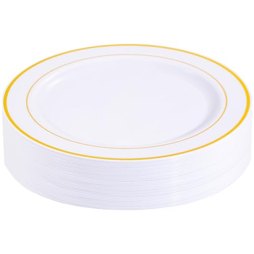 bUCLA 30PCS White and Gold Plastic Dinner Plates Disposable - 10.25inch Premium White Gold Rim Plates, Ideal for Wedding & Party - color: 10.25Inch-30pcs-Gold