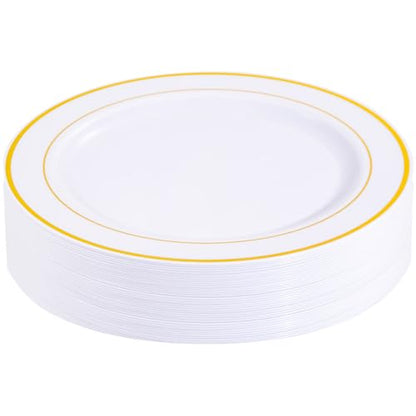 bUCLA 30PCS White and Gold Plastic Dinner Plates Disposable - 10.25inch Premium White Gold Rim Plates, Ideal for Wedding & Party - color: 10.25Inch-30pcs-Gold