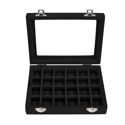 Velvet Jewelry Box 24 Grid Jewelry Earrings Display Organiser Box Ring Tray Holder Earrings Storage Case for Girls Women Wife Mom (Black) - color: Black