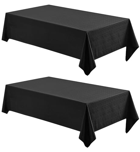 Veblandy 2 Pack Rectangle Tablecloth, 52x70 inch, Water Resistant Wrinkle Free Linen Textured Table Cloth Washable, Decorative Fabric Table Cover for Dining, Party and Camping, Black - color: Black, size: 52" x 70" (Rectangular)