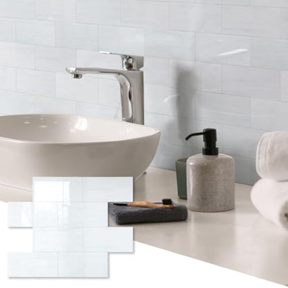 20 Sheets Glossy Dolomite PVC Subway Tiles Peel and Stick Backsplash,12''Heat Resistant Stick on Tiles for Kitchen,Waterproof Peel and Stick Wall Tiles for Bathrrom - color: Glossy Dolomite White