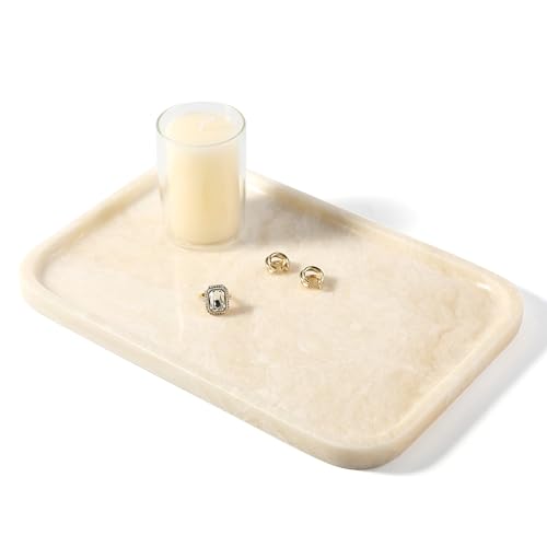Koville Marble Tray, 12"x8" Marble Vanity Tray for Countertop Bathroom Kitchen Dresser, Decorative Catchall Trays for Perfume Jewelry, Rectangular Stone Serving Tray(Navona) - color: Ivory