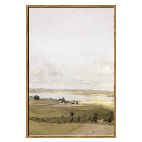VIYYIEA Vintage Nature Large Framed Wall Art, View of Hilly Paintings Art Decor Aesthetic, Canvas Print Artwork, Hilly Landscape Wall Pictures for Bedroom Bathroom Office, 24X36 Inch - color: A Hilly Landscape, size: 36"L x 24"W