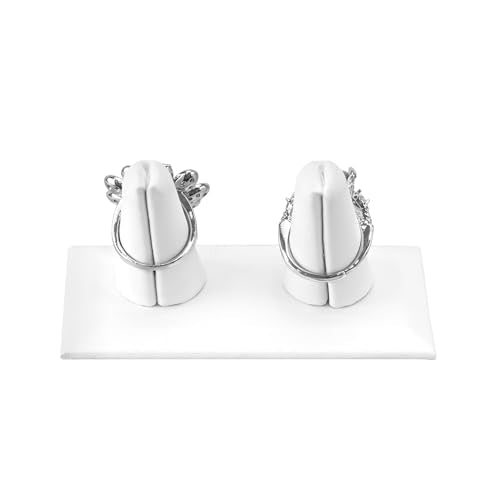 MOOCA 2 Pcs Set 2-Ring Organizer for Showcase Display Ring Finger Holder Jewelry Display Stands Showcase Jewelry Storage Counter, White PU Leatherette, 3 1/2 W x 2 D x 2 1/8 H inch - color: White Faux Leather, Long Finger