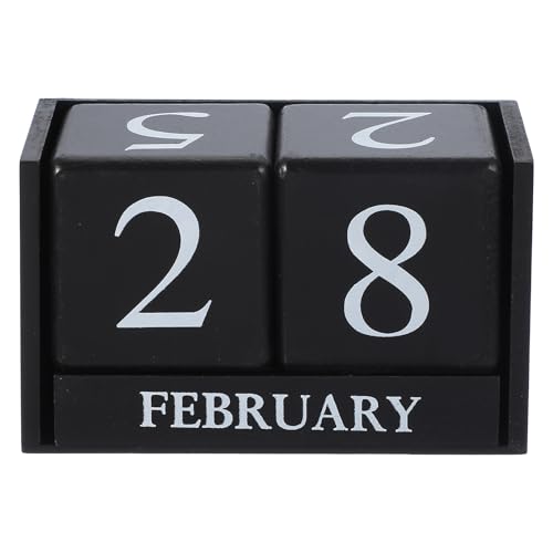 uxcell Wooden Desk Calendar, Wood Block Perpetual Calendar Vintage with 5 Blocks Reusable Month Date Display for Desk Office Home Desktop Decoration, Black - color: Black