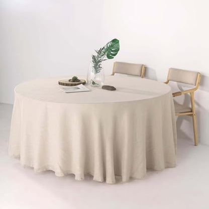 Efavormart 120" Beige Premium Faux Linen Round Tablecloth | Textured Wrinkle Free Tablecloth - color: Beige, size: 120" (Round)
