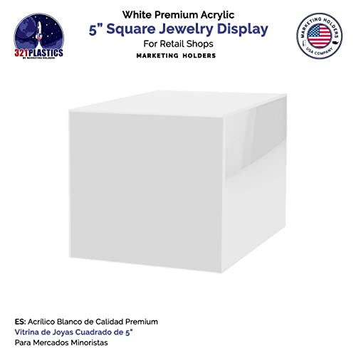 2 Pack 5" Acrylic Display Riser Box with One Open Side No Lid Versatile Preassembled Glossy White Square Retail Merchandise Storage Bin or Product Platform by Marketing Holders - size: 5"w x 5"h White