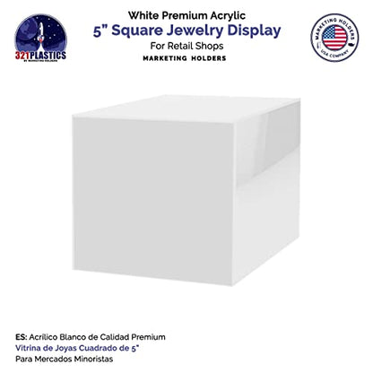 2 Pack 5" Acrylic Display Riser Box with One Open Side No Lid Versatile Preassembled Glossy White Square Retail Merchandise Storage Bin or Product Platform by Marketing Holders - size: 5"w x 5"h White