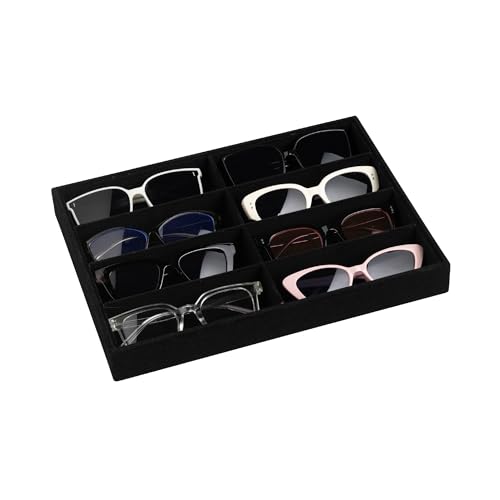 Frebeauty Sunglass Organizer,Velvet Glasses Organizer,8-Slot Sunglasses Tray for Drawer, Men's/Women's Sunglasses Box, Glasses Holder for Watch Stackable Eyeglass/Eyewear Display Tray(Black) - color: Black, style: No Lid