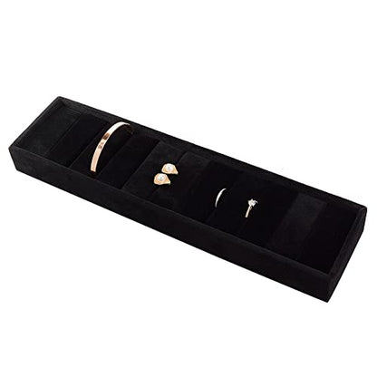 PH PandaHall Velvet Jewelry Display Tray, 10 Slots Black Bangle Tray Ring Cufflink Organizer Bracelet Showcase Padded Jewelry Tray for Dresser Home Storage Retail Show Exhibition, 13.4x3.4 inch - color: Black