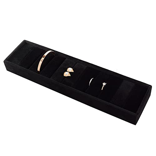 PH PandaHall Velvet Jewelry Display Tray, 10 Slots Black Bangle Tray Ring Cufflink Organizer Bracelet Showcase Padded Jewelry Tray for Dresser Home Storage Retail Show Exhibition, 13.4x3.4 inch - color: Black