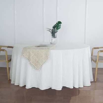 Efavormart 120" White Premium Faux Linen Round Tablecloth | Textured Wrinkle Free Tablecloth - color: White, size: 120" (Round)