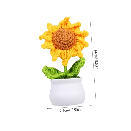 Crochet Sunflower Potted Flower Home Desktop Decoration Artificial Flower Ornament for Knitting and Woven Bonsai Decor for Friends and Family