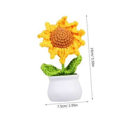 Crochet Sunflower Potted Flower Home Desktop Decoration Artificial Flower Ornament for Knitting and Woven Bonsai Decor for Friends and Family