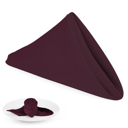 PLOYMONO Burgundy Heavy Duty Cloth Napkins - 17 x 17 Inch Solid Washable Polyester Dinner Napkins - Set of 8 Napkins with Hemmed Edges - Great for Weddings, Parties, Banquets Dinner & More - color: Burgundy