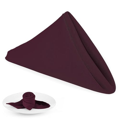PLOYMONO Burgundy Heavy Duty Cloth Napkins - 17 x 17 Inch Solid Washable Polyester Dinner Napkins - Set of 8 Napkins with Hemmed Edges - Great for Weddings, Parties, Banquets Dinner & More - color: Burgundy