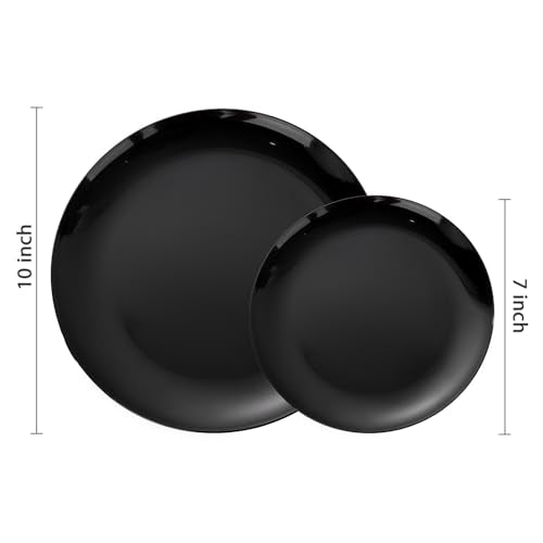 PULOTE 200PCS Black Plastic Plates - Heavy Duty Black Disposable Include 100 Each (10 inch Dinner & 7 inch Dessert) Plates, Disposable for Party, Birthday & Graduation - color: Black, size: 200 Pcs