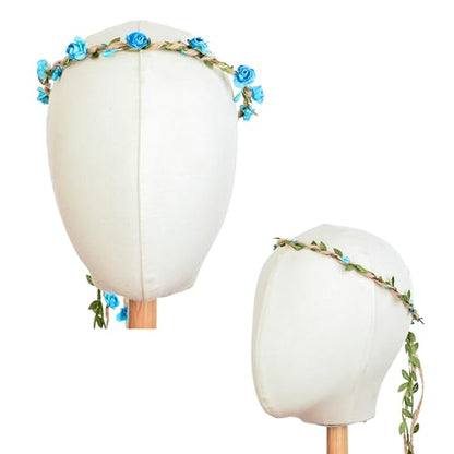 DDazzling Flower Crown Floral Wreath Headband Floral Garland Headbands Photo Props,Rose Flower Crown Kit, 3 Piece (Blue) - color: Blue