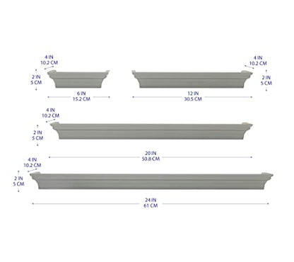 MELANNCO Floating Wall Shelves for Bedroom, Living Room, Bathroom, Kitchen, Nursery, Set of 4, Gray, 4 Count - color: Grey, size: Set of 4 (24, 20, 12, 6 Inch), style: Arlington