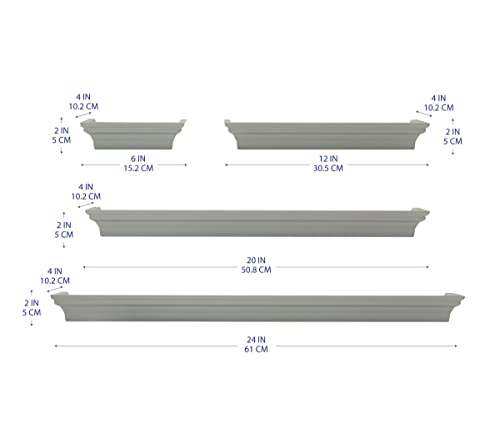 MELANNCO Floating Wall Shelves for Bedroom, Living Room, Bathroom, Kitchen, Nursery, Set of 4, Gray, 4 Count - color: Grey, size: Set of 4 (24, 20, 12, 6 Inch), style: Arlington