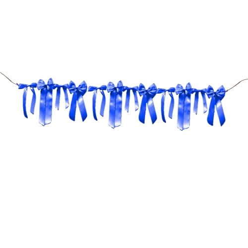 Meseey Royal Blue Satin Bow Garland Banner, Coquette Decor for Bachelorette Party, Bridal Shower Backdrop, Wedding Engagement Birthday Party Supplies, Photo Booth Props, Satin Ribbon Bow Decorations - color: Royal Blue