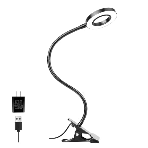 Woputne Desk Clip on Lamp for Reading Home Office, with 5V 2A Adapter, 10 Dimmable Brightness 3 Modes, Clamp Reading Light for Bed Headboard, Craft (Black)… - color: Black, size: Included Adapter