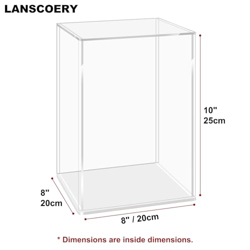 LANSCOERY Acrylic Display Case, 8x8x10 in, Upgraded Thickened UV-Resistant Showcase, 98% Clarity Dustproof Box with Glossy White Base for Action Figures, LEGO & Models, Includes Scraper & LED Light - color: White, size: 8x8x10inch; 20x20x25cm