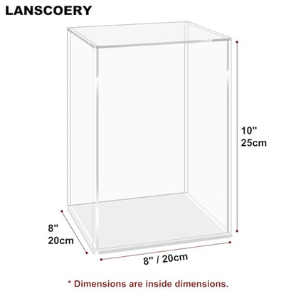 LANSCOERY Acrylic Display Case, 8x8x10 in, Upgraded Thickened UV-Resistant Showcase, 98% Clarity Dustproof Box with Glossy White Base for Action Figures, LEGO & Models, Includes Scraper & LED Light - color: White, size: 8x8x10inch; 20x20x25cm