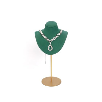 Necklace Display Stand For Selling Velvet Chain Jewelry Bust Holder Organizer With Stainless Steel Stand Jewelry Display - color: Green-9.84in