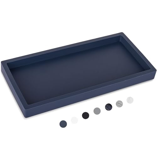 Bathroom Tray, Small Vanity Tray Silicone Soap Dish Sponge Holder Kitchen Sink Organizer Bathroom Accessories for Countertop, Toilet, Shower, Large, Dark Blue - color: Navy Blue, size: 9.8" x 4.7"