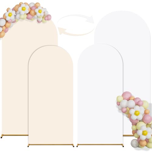 Arch Backdrop Cover Set of 2(6ft/7.2ft) Double Color Wedding Arch Cover Spandex Fitted Arch Covers,Round Top Arch Backdrop Cover for Baby Party Birthday Banquet Shower (White+Cream) - color: White+Cream