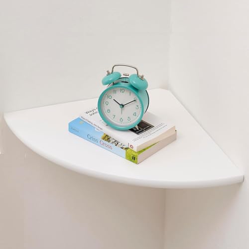Corner Shelf, Solid Oak Wood Floating Corner Shelf Wall Mount Round End Floating Speaker with Wire Hole for Small Plant Photo for Bedroom Kitchen, Living Room White - color: White, size: 10in