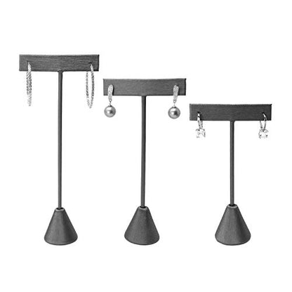 Ikee Design 6pcs Set Steel Grey Leatherette Earring T Stand Display Set with 3 Different Heights, T Shape Jewelry Earring Showroom and Tradeshow Showcase Displays, 4.5 H in; 5.75 H in; 6.75 H in - color: Steel Grey, 3 Heights