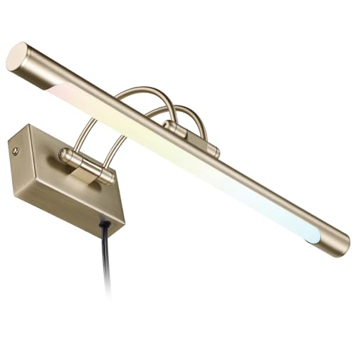 LEONLITE 3CCT Dimmable LED Picture Light, 2700K/3000K/4000K Selectable, CRI90 Swivel Full Metal Picture Frame Light for Wall Art, Painting, Artwork, Portrait, Plug-in & Hardwired, Antique Brass - color: Antique Brass-CCT