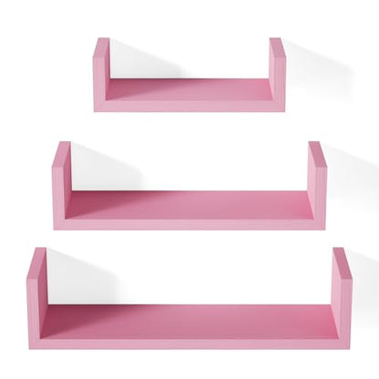 SRIWATANA Floating Shelves Wall Mounted, Solid Wood Wall Shelves, Pink - color: Pink