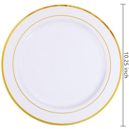 bUCLA 30PCS White and Gold Plastic Dinner Plates Disposable - 10.25inch Premium White Gold Rim Plates, Ideal for Wedding & Party - color: 10.25Inch-30pcs-Gold