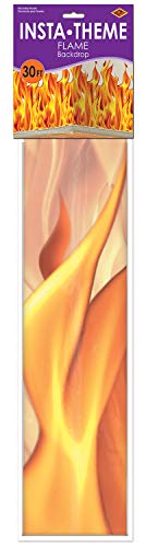 Beistle Plastic Flame Wall Backdrop, 4’ x 30’ – Photo Backdrop, Easy to Adhere Wall Covering, Party Decor, Burning Fire Photography Background for Birthdays, Holidays & Events - style: Flame