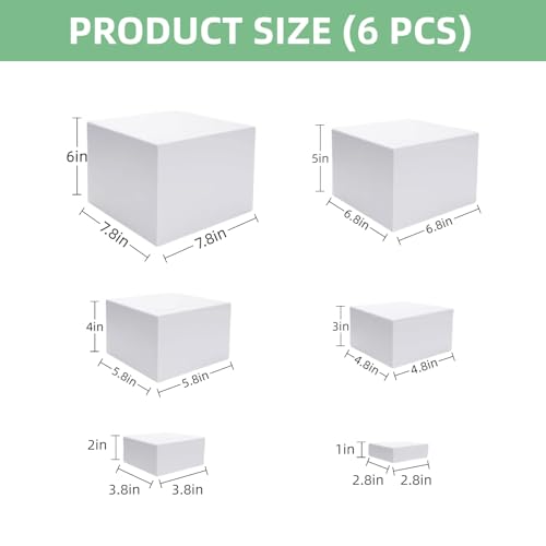 6 PCS Buffet Risers and Stands (3",4",5",6",7",8"), Food Risers for Buffet Table, Acrylic Nesting Risers with Hollow Bottoms, Display Stand Shelf for Party, Catering, Desserts, Jewelry & Collectibles (white)