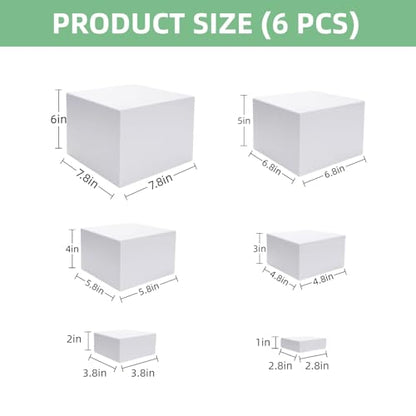 6 PCS Buffet Risers and Stands (3",4",5",6",7",8"), Food Risers for Buffet Table, Acrylic Nesting Risers with Hollow Bottoms, Display Stand Shelf for Party, Catering, Desserts, Jewelry & Collectibles (white)