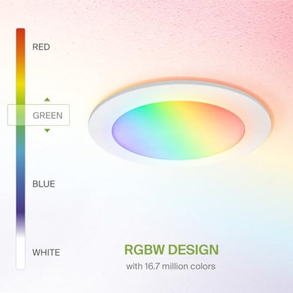 ASD 1 Pack LED Smart Recessed Lighting 6 Inch 15W, RGBW Color Changing Lights, Compatible with Alexa & Google Assistant, Dimmable 2700K-6500K Selectable RGB Lights, WiFi Bluetooth Ceiling Light, ETL - color: White, size: 6 Inch 1 Pack RGBW