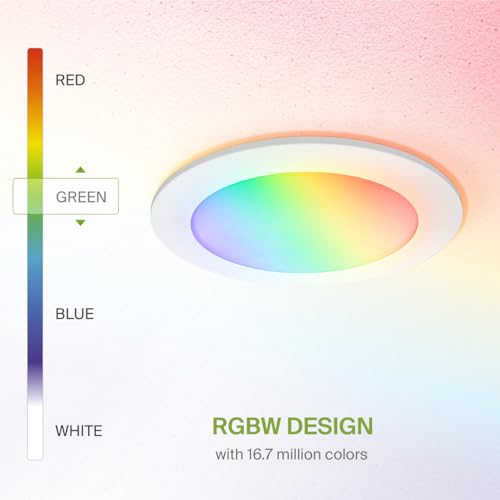 ASD 6 Pack LED Smart Recessed Lighting 6 Inch 15W, RGBW Color Changing Lights, Compatible with Alexa & Google Assistant, Dimmable 2700K-6500K Selectable RGB Lights, WiFi Bluetooth Ceiling Light, ETL - color: White, size: 6 Inch 6 Pack Rgbw