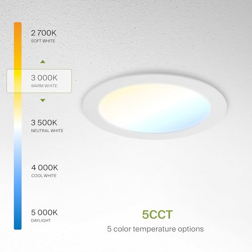 ASD 6 Pack LED Recessed Lighting 6 Inch 15W, 5 CCT 2700K-5000K CRI90+, IC Rated Ultra Thin Dimmable Ceiling Lights with J Box, Canless Wafer Downlight, Round Slim Panel Light, Energy Star ETL, White - color: White, size: 6 Inch 6 Pack
