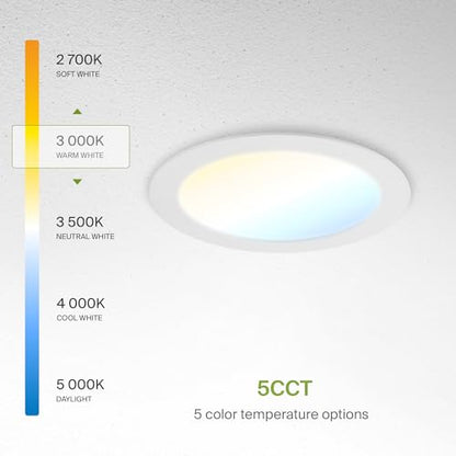 ASD 6 Pack LED Recessed Lighting 6 Inch 15W, 5 CCT 2700K-5000K CRI90+, IC Rated Ultra Thin Dimmable Ceiling Lights with J Box, Canless Wafer Downlight, Round Slim Panel Light, Energy Star ETL, White - color: White, size: 6 Inch 6 Pack