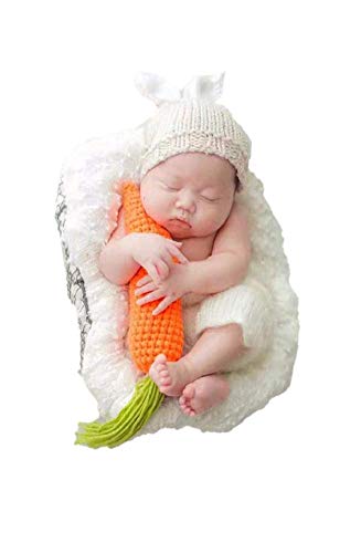 Matissa Newborn Baby Girl/Boy Crochet Knit Costume Photography Prop Hats Outfits - color: Carrot Loving White Bunny