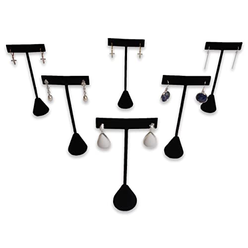 6Pcs Set Earring T Stand Display Set, Jewelry Display Stand for Showroom and Tradeshow Showcase Displays, various materials, 4 1/2 H in; 5 3/4 H in; 6 3/4 H in (Black Leatherette) - color: Black Leatherette
