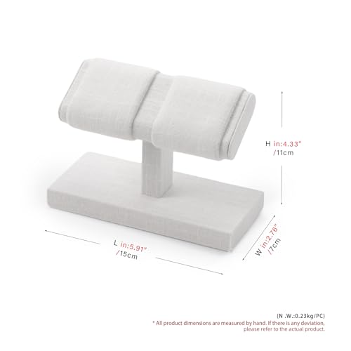 Double Watch Display Stand - Luxury Watch Holder with Soft Linen Lining for Jewelry Store, Home Decor & Travel | Compact 6x3x4.3in(White) - color: White