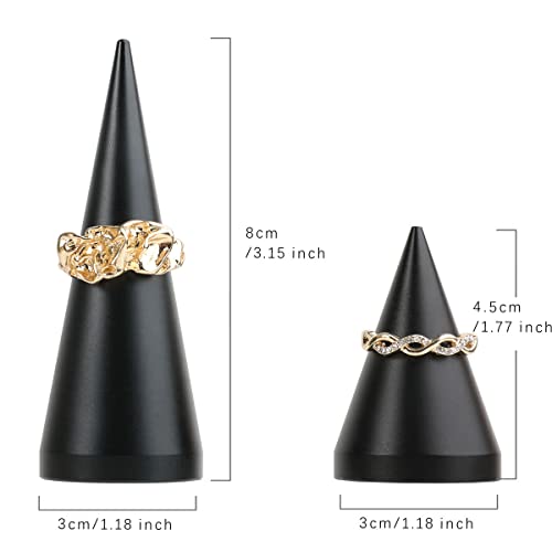 2pcs Black Ring Display - Wedding Ring Holder for Nightstand, 2" & 3.1" Heights - color: Black