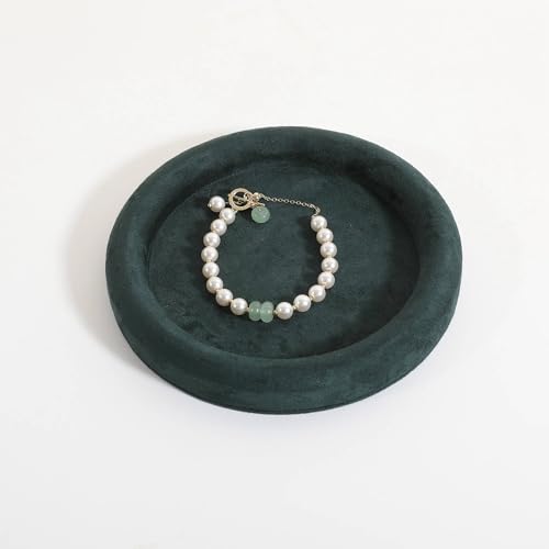 Velvet Jewelry Display Tray, Round Jewelry Organizer Plate, Empty Jewelry Showcase Tray for Necklaces, Bracelets, Rings, Earrings【Green-Small, 5.9 x 5.9 in 】 - color: Green, size: 5.9 x 5.9 in