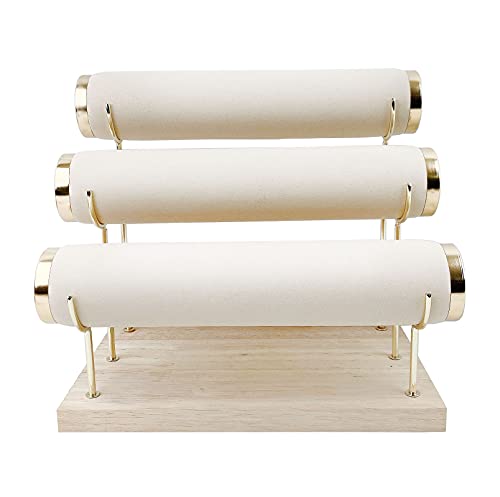 Detachable Bracelet Holder, Three Tier Racks Jewelry Display Stand, Stylish Velvet Wrist Watch Organizer, Beige - color: Beige